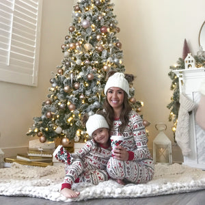 mommy and me pompom cream beanies