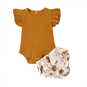 Brown Daisies Floral Romper Set