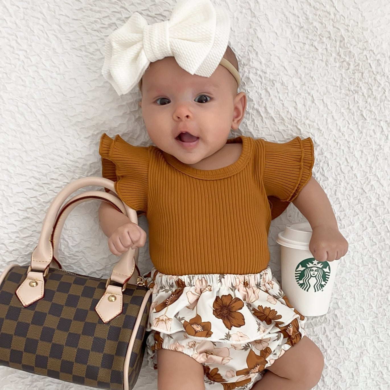 Brown Daisies Floral Romper Set