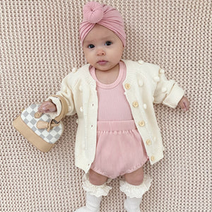 baby popcorn pom pom sweater milan checkered mini purse donut turban ruffle socks