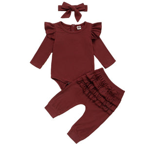 Ribbed Ruffle Pant Set w/Headband