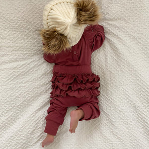 Ribbed Ruffle Pant Set w/Headband