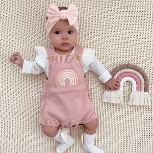 rainbow sweater romper blush pink bow headband