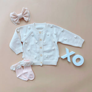 baby bobble popcorn cream white cardigan sweater
