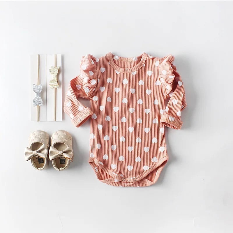 Heart Print Long-sleeve Baby Jumpsuit