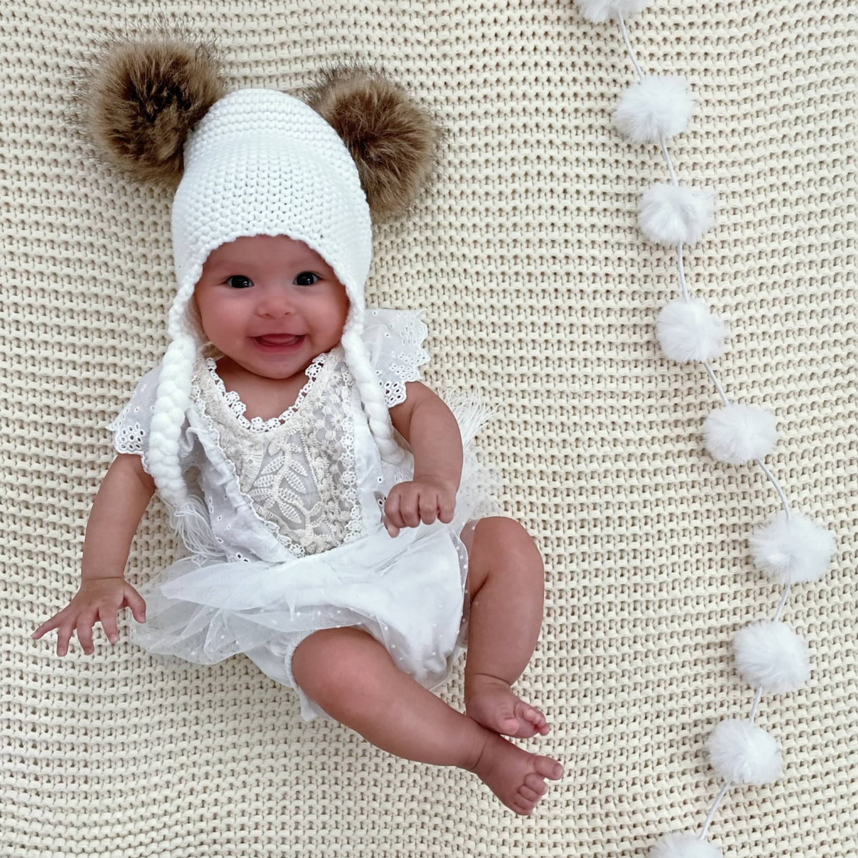 Double Pompom Tassel Beanie - Meadow Ivy