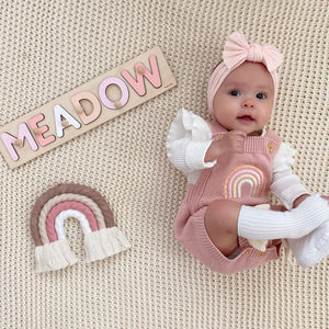 rainbow sweater romper blush pink bow headband
