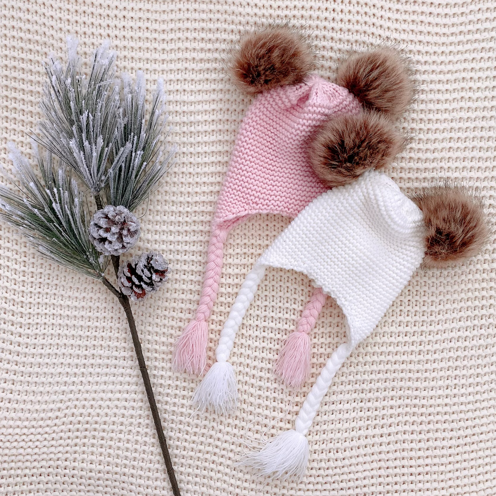 Double Pompom Tassel Beanie - Meadow Ivy