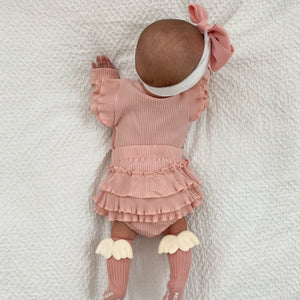 Ribbed Flutter Sleeve Bodysuit & Ruffle Bloomer Set