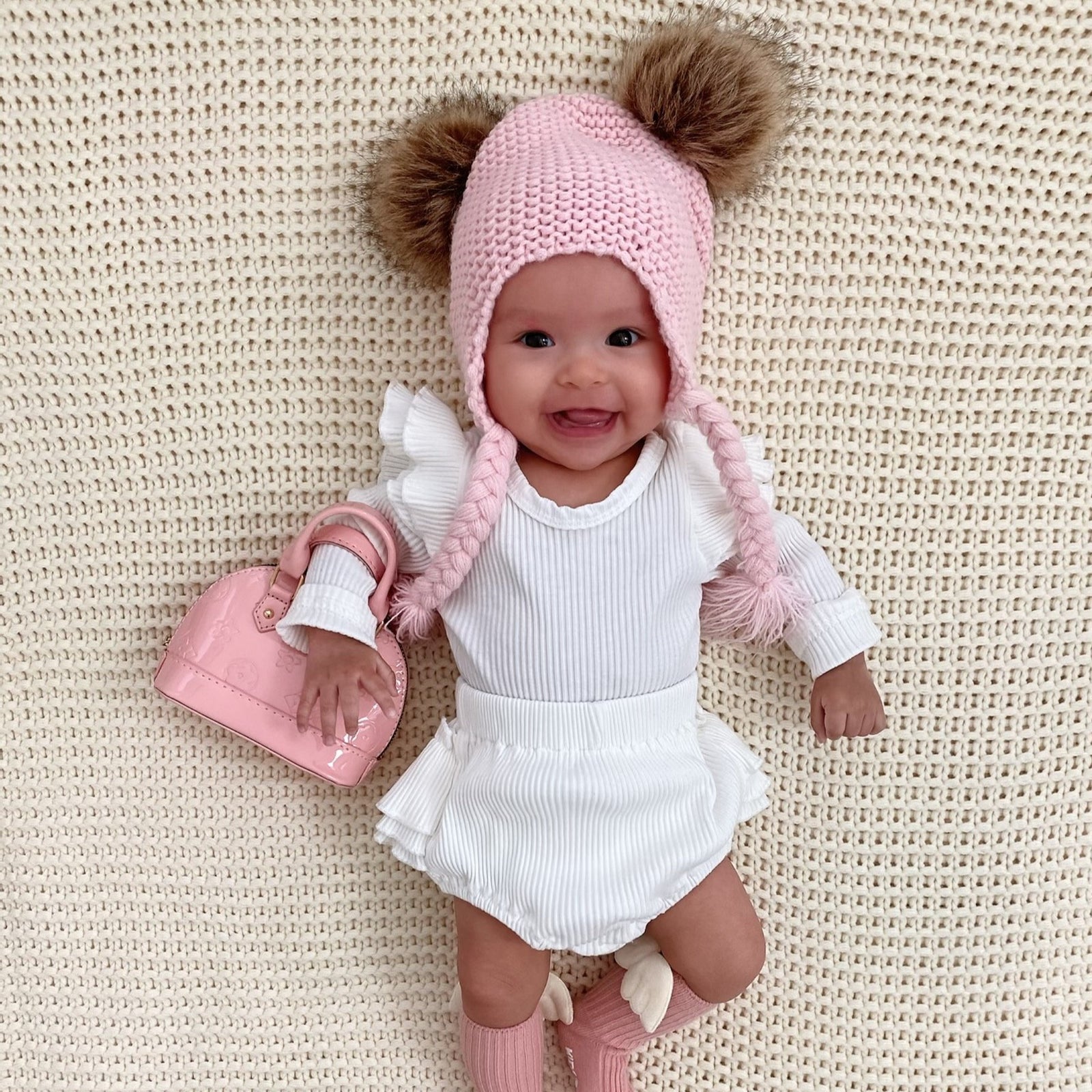 Double Pompom Tassel Beanie