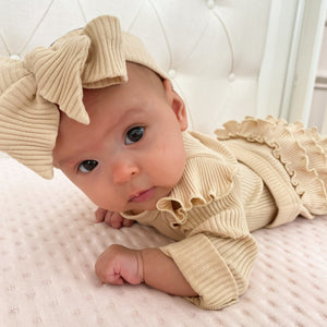Ribbed Ruffle Pant Set w/Headband