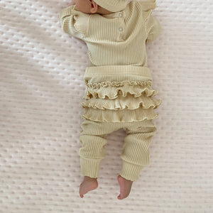 Ribbed Ruffle Pant Set w/Headband